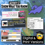 Educational material with text and graphics on a world map background