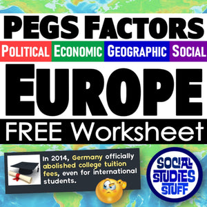 Educational graphic about PEGS Factors for Europe with a free worksheet offer.