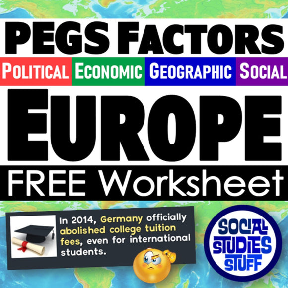 Educational graphic about PEGS Factors for Europe with a free worksheet offer.