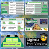 Educational materials on economics with digital and print versions displayed.