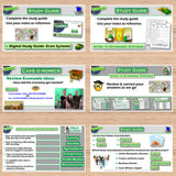 Collection of educational study guides on a wooden surface