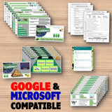 Educational materials including digital study guides and worksheets on a wooden surface with 'Google & Microsoft Compatible' text.