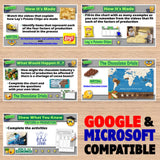 Educational materials on a wooden surface with Google and Microsoft compatibility text.