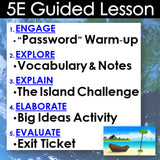 5E Guided Lesson structure with visual elements on a blue background