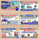 Educational materials on government with various slides and images.
