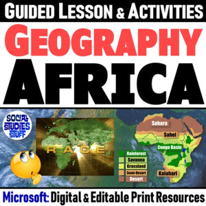 Africa Geography, Landforms, and Places Lesson & Map Activities - MS Digital Resources