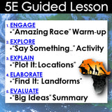 5E Guided Lesson structure with activities on a map of Africa background