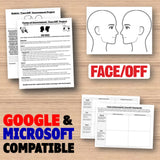 Educational materials including a worksheet, poster, and Google & Microsoft compatibility text on a wooden surface.