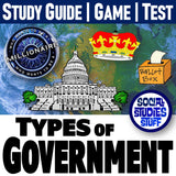 Types of Governments Assessment Activity Pack - Study Guide, Review Game & Test