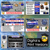 Educational materials on government with digital and print versions displayed.