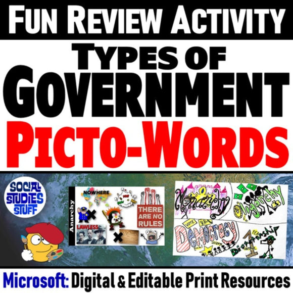 Types of Government Vocabulary Activity - PictoWords - MS Digital Resources