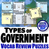 Types of Government Review Puzzles - Vocabulary Practice Activity