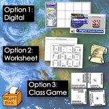 Educational materials for government lessons including digital, worksheet, and class game options on a world map background.