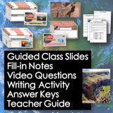 Educational materials including slides, notes, and activities with a map background.