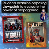 Two movie posters with text about evaluating propaganda, featuring characters from 'Guardians of the Galaxy' and 'Star-Lord'.