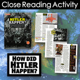 Book titled 'How Did Hitler Happen?' with related materials on a world map background