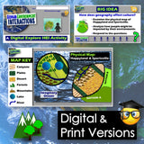 Educational software interface for Human Environment Interactions with map key and digital/print versions text.