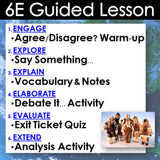 6E Guided Lesson structure with a photo of people in winter clothing on a blue background