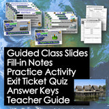 Educational materials including slides, notes, and activities with a world map background.