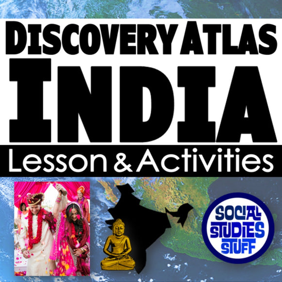 Discovery Atlas India lesson and activities cover with cultural images and map