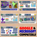 Educational materials on a wooden surface with 'South Asia' and 'India Revealed' themes.