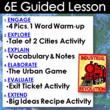 6E Guided Lesson structure with activities and a 'Industrial Revolution' poster.