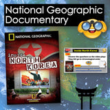 National Geographic documentary on North Korea with a map and emoji in the background