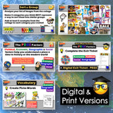 Educational digital and print materials on a world map background