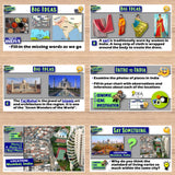 Educational cards about India on a wooden surface
