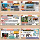 Educational materials about African elephants on a wooden surface