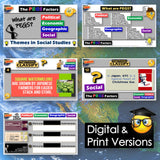 Educational materials with text and graphics on a world map background