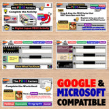 Educational software interface with multiple screens on a wooden surface, featuring Google and Microsoft compatibility text.