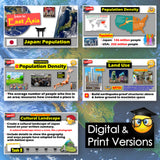Educational materials on Japan's population, land use, and cultural landscape with digital and print versions.
