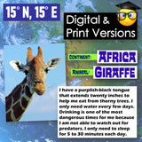 Giraffe image with educational text about Africa on a map background