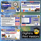 Educational materials on government with digital and print versions displayed.