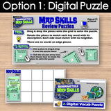 Digital map skills review puzzle on a wooden surface with additional digital puzzle components.
