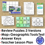 Basic Map Skills Review - Geography Vocabulary Puzzles & Quiz | Print & Digital