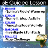 5E Guided Lesson structure with activities on a world map background