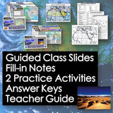 Educational materials with maps and text on a world map background