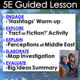 5E Guided Lesson structure with activities and a photo of two people on a blue background