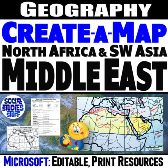 Southwest Asia & North Africa Geography Activity - Middle East Map Worksheet - MS Resource