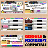 Educational software interface with multiple screens on a wooden surface, featuring Google and Microsoft compatibility text.