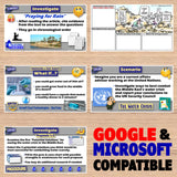 Educational materials on a wooden surface with Google and Microsoft compatibility text.