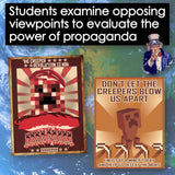 Two posters with pixelated characters and text on a blue background, with a person in a suit and hat at the top.