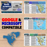 Educational materials on a wooden surface with maps and text about Google and Microsoft compatibility.