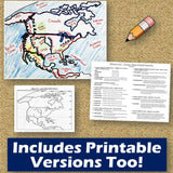 North America Geography & US Mexico Canada Map Skills Activities - MS Digital Resources