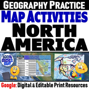 North America Geography & US Mexico Canada Map Skills Practice - Google Digital Resources