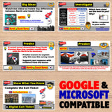 Educational materials on a wooden surface with Google and Microsoft compatibility text.