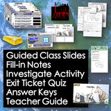 Educational materials including slides, notes, and activities on a blue background with text overlay.