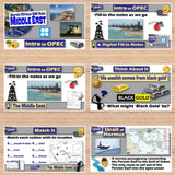 Educational materials on the Middle East and OPEC on a wooden surface